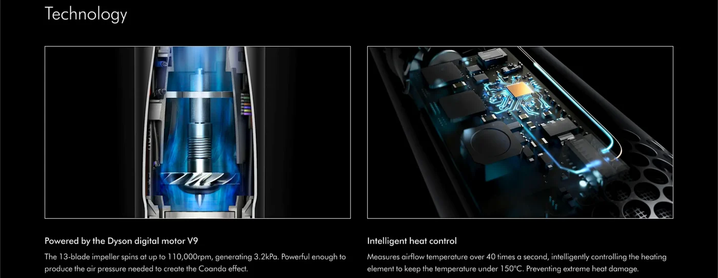 Powered by the Dyson digital motor V9. Intelligent heat control.