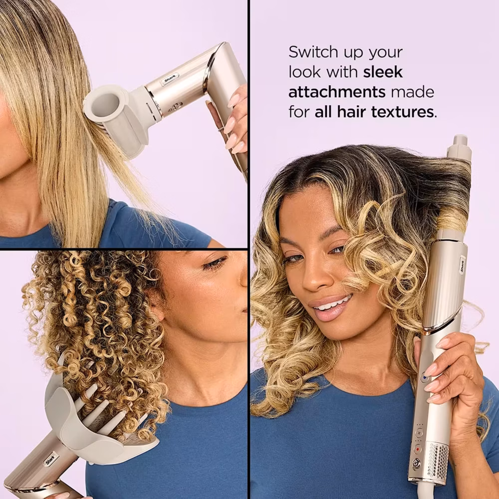 Shark FlexStyle attachments collage — switch up your look with sleek attachments for all hair textures