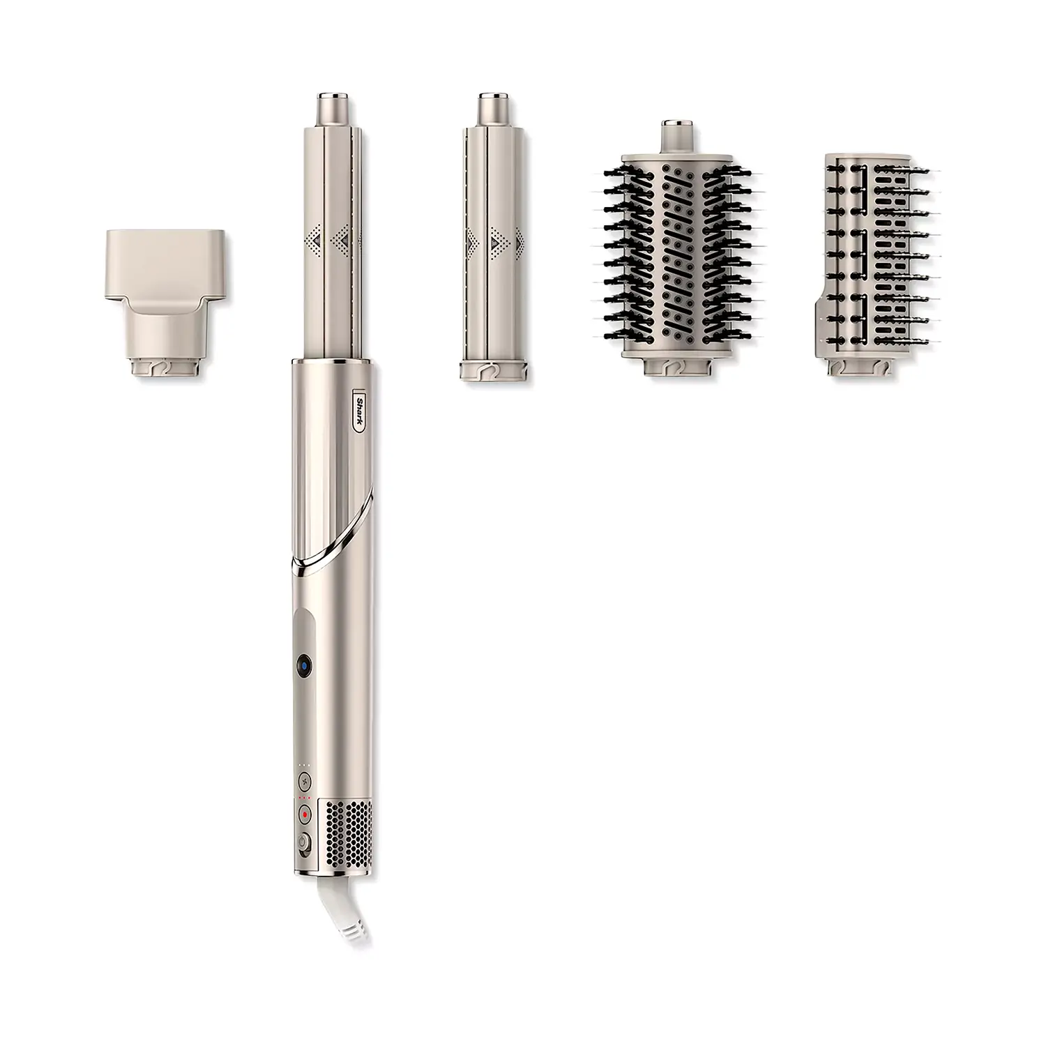 Shark FlexStyle HD430 in Stone with all five attachments — concentrator, auto-wrap curlers, oval brush, paddle brush