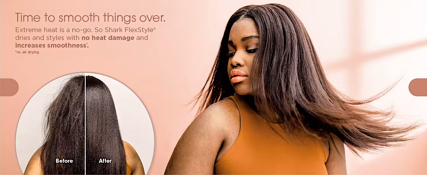 Shark FlexStyle smoothing before and after — no heat damage, increases smoothness